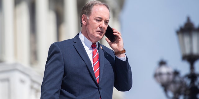 UNITED STATES - MARCH 27: Rep. John Joyce, R-Pa., is seen on the House steps of the Capitol before the House passed a $2 trillion coronavirus aid package by voice vote on Friday, March 27, 2020. (Photo By Tom Williams/CQ Roll Call)