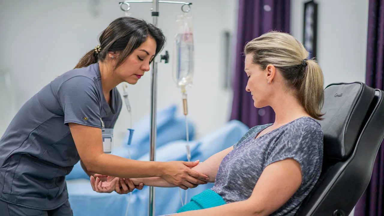 Woman getting IV treatment