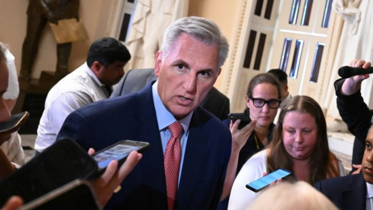 Kevin McCarthy speaking to reporters in Capitol