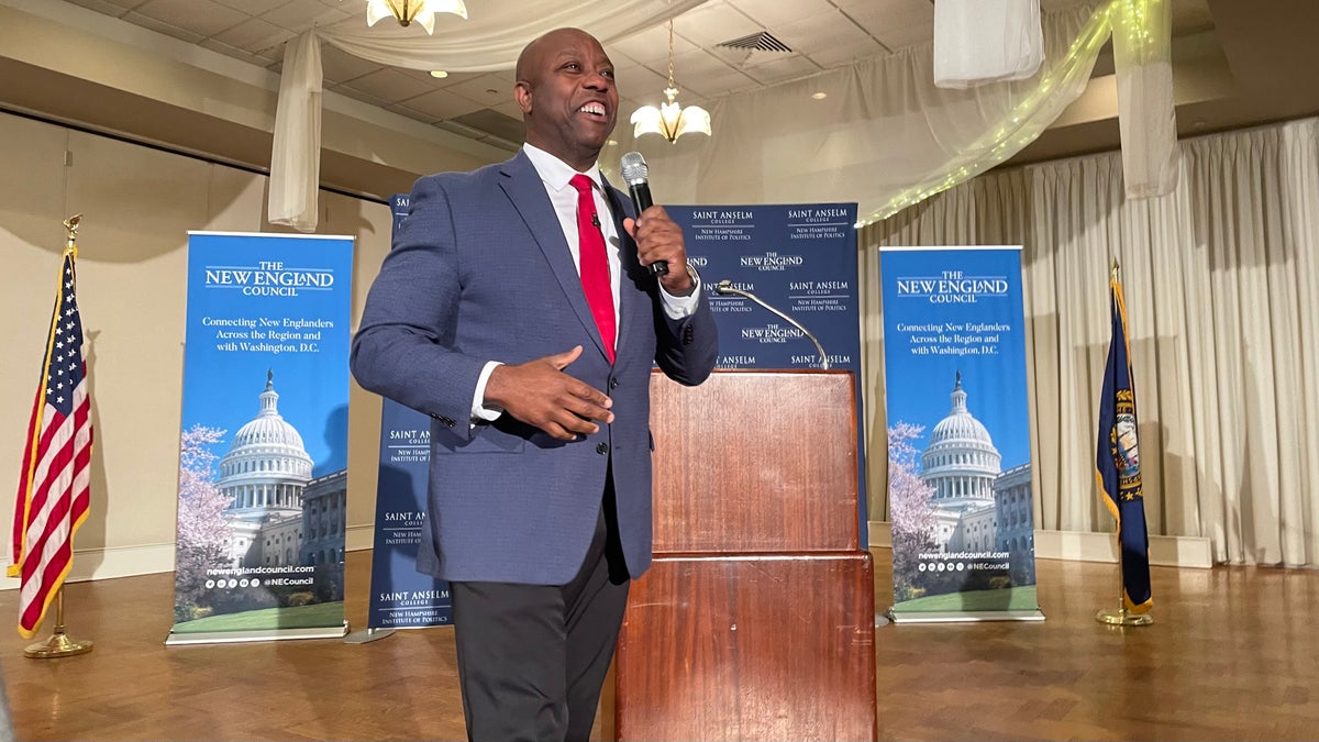 Sen. Tim Scott of South Carolina with microphone